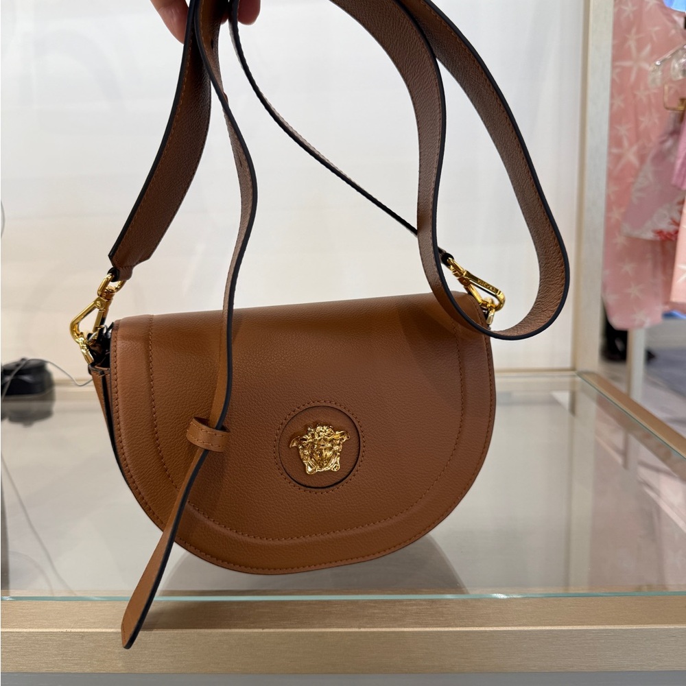 Versace Tan Leather Crossbody Bag with Gold Medusa - Picture 3 of 6